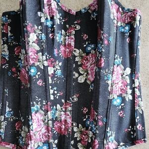 Floral Bustier Top - Black and Pink
